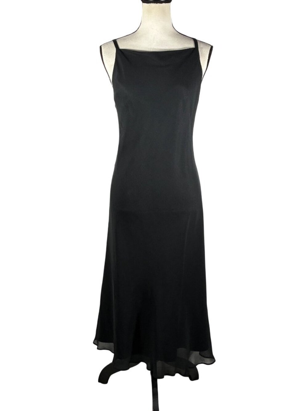 Banana Republic vintage Y2K Black LBD Silk chiffon Midi Slip Dress Size 2 Spaghe